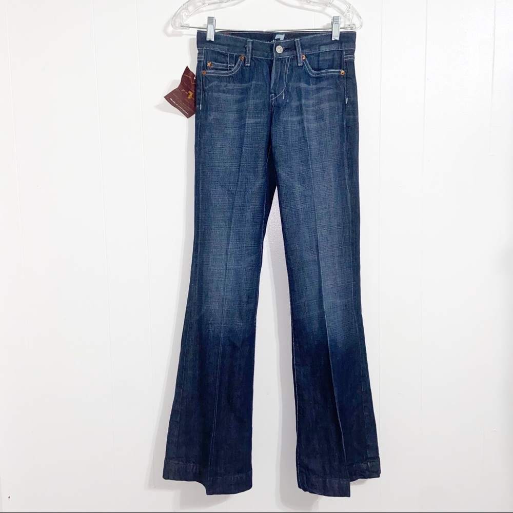 7 For All Mankind 7FAM Dojo Jeans Wide Leg Flare Dark Wash Low Rise Y2K Jeweled